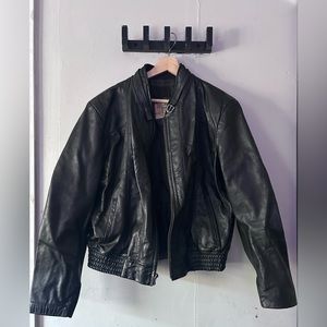 Leather bomber jacket